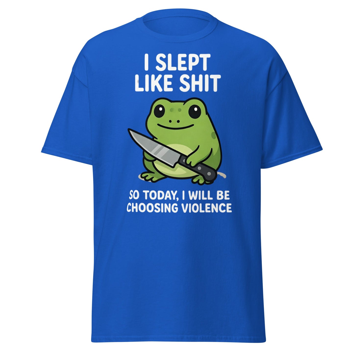 Funny Tired Frog Choosing Violence T-Shirt - Grumpy Frog Tee - Royal - T-Shirts Online