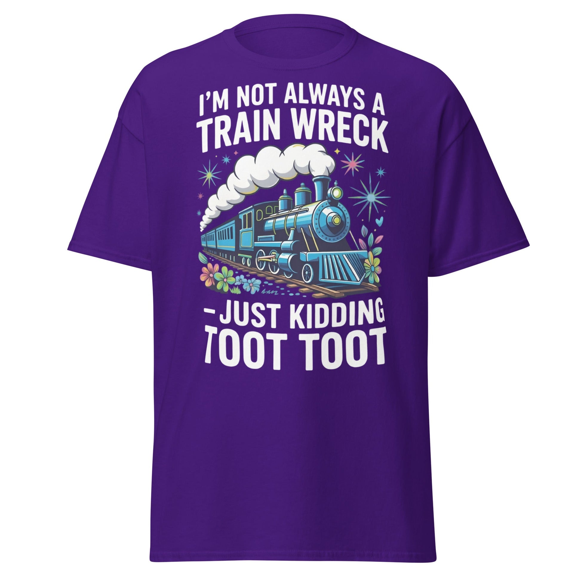 Funny Train Wreck T-Shirt - Just Kidding Toot Toot Tee - Purple - T-Shirts Online