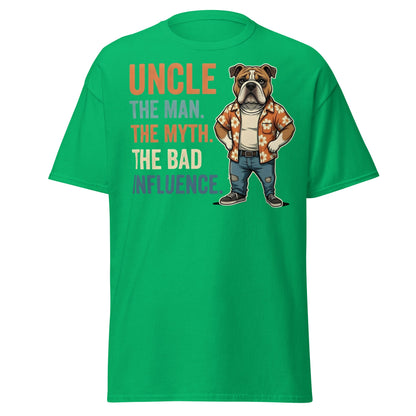 Funny Uncle Bulldog T-Shirt - The Myth & Bad Influence Tee - Irish Green - T-Shirts Online