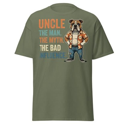 Funny Uncle Bulldog T-Shirt - The Myth & Bad Influence Tee - Military Green - T-Shirts Online