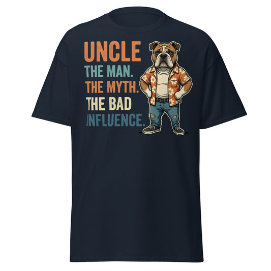 Funny Uncle Bulldog T-Shirt - The Myth & Bad Influence Tee - Navy - T-Shirts Online