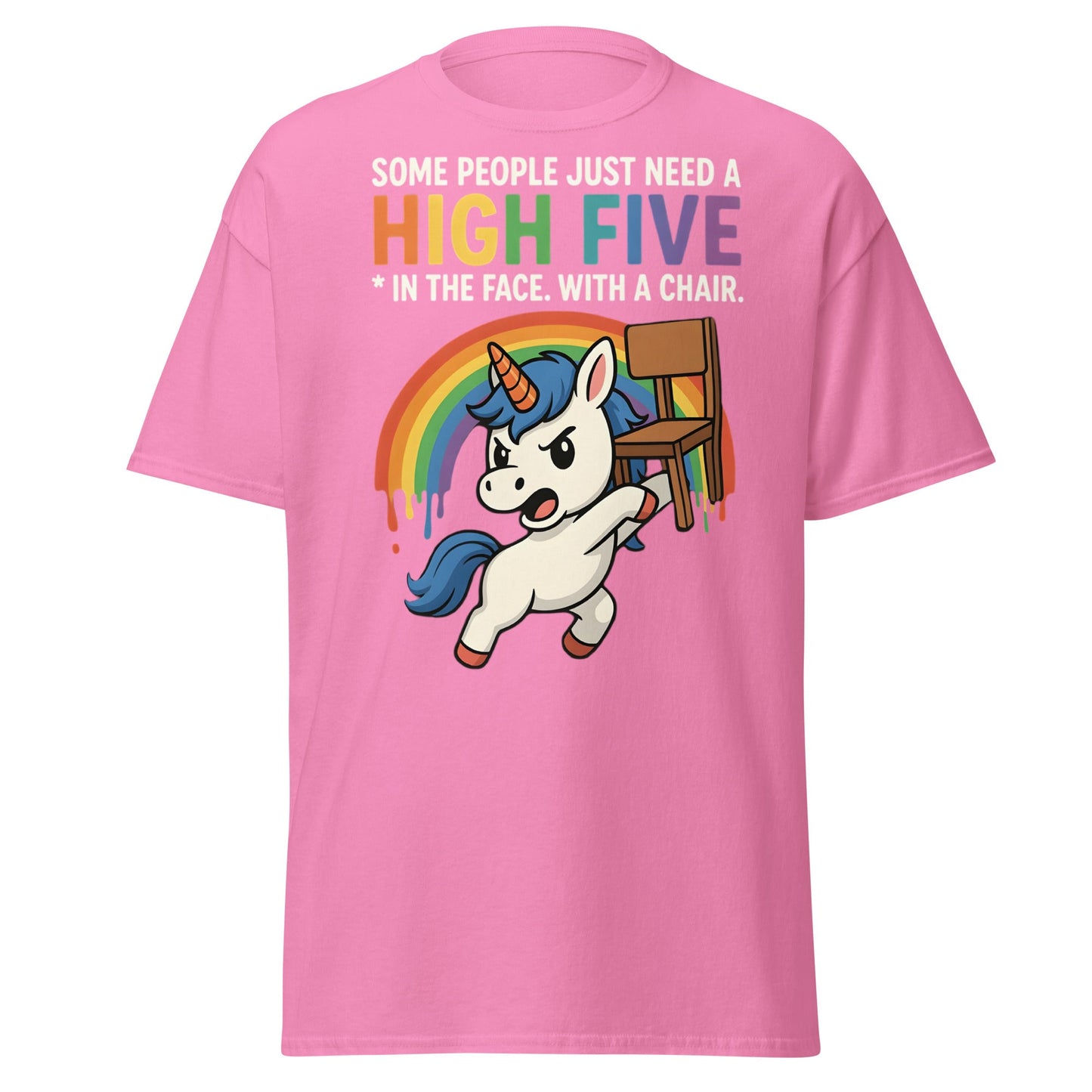 Funny Unicorn High Five Chair T-Shirt | Sarcastic Humorous Tee - Azalea - T-Shirts Online