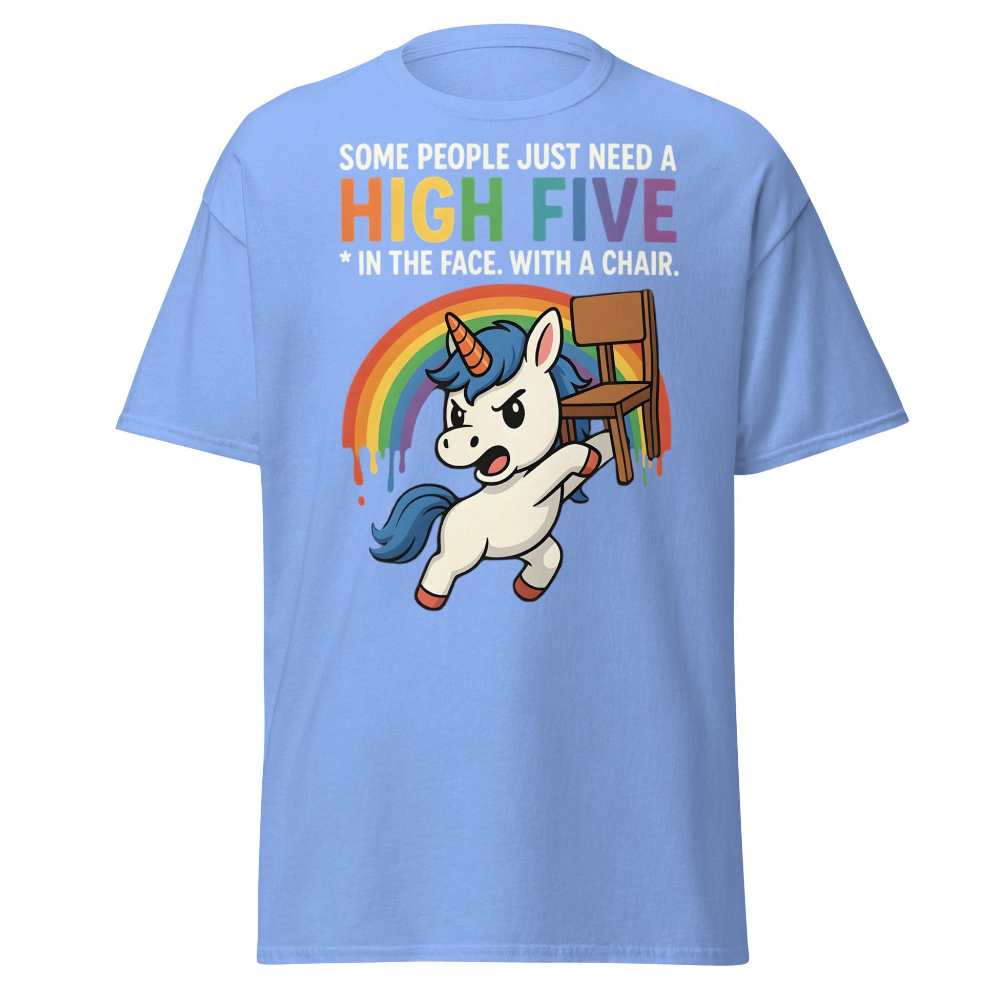 Funny Unicorn High Five Chair T-Shirt | Sarcastic Humorous Tee - Carolina Blue - T-Shirts Online