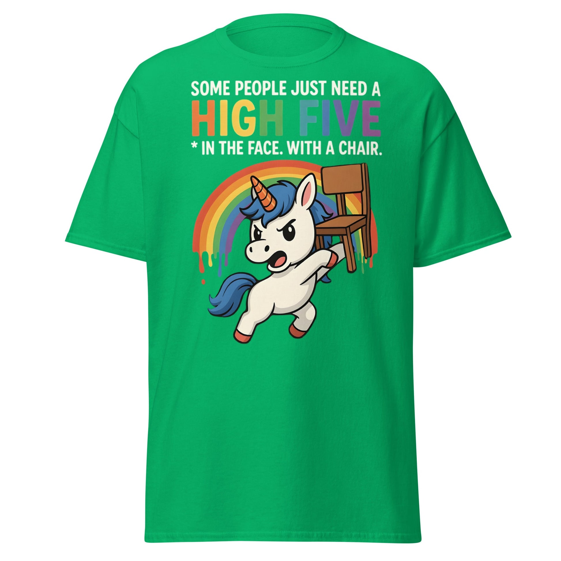 Funny Unicorn High Five Chair T-Shirt | Sarcastic Humorous Tee - Irish Green - T-Shirts Online
