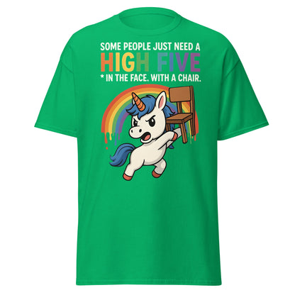 Funny Unicorn High Five Chair T-Shirt | Sarcastic Humorous Tee - Irish Green - T-Shirts Online