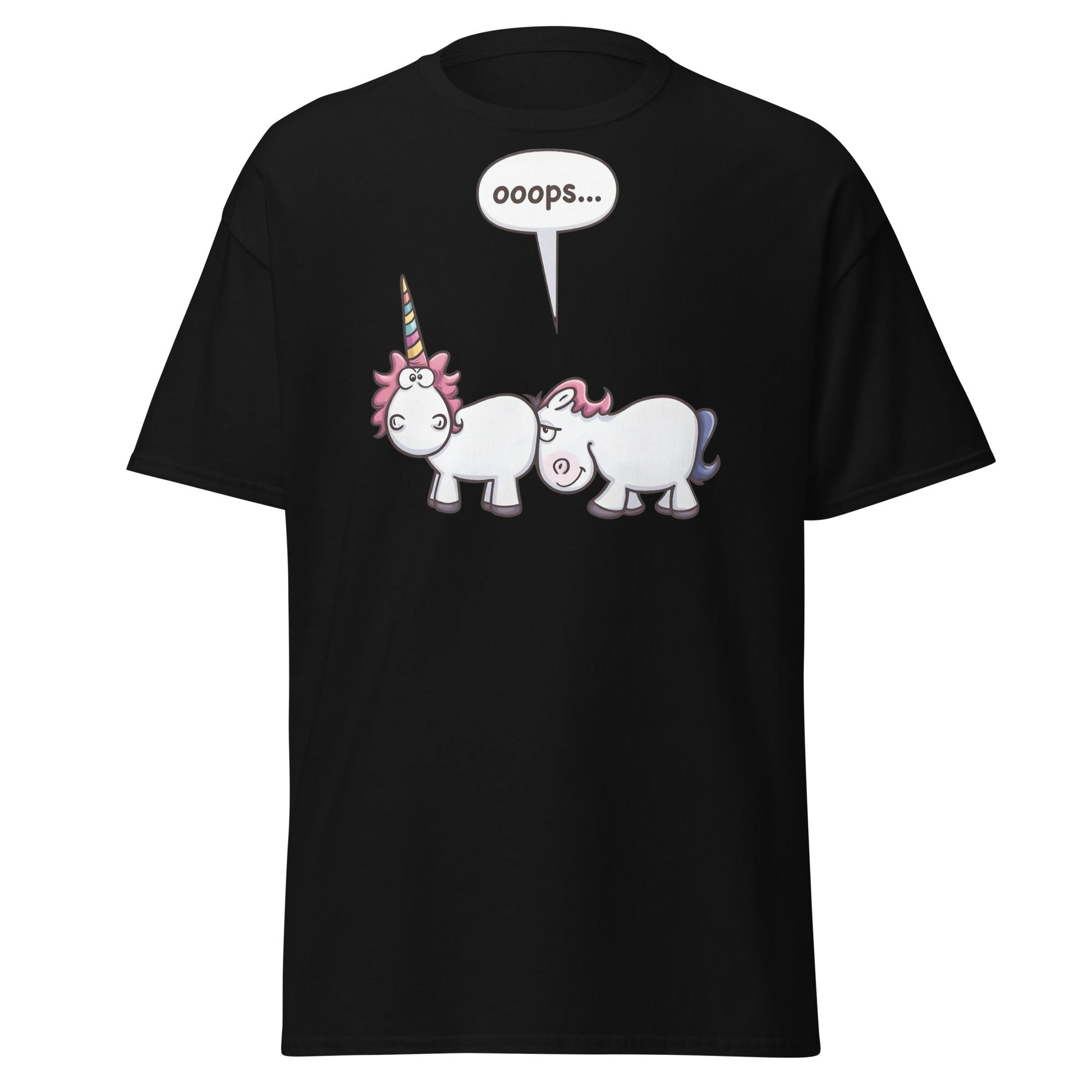 Funny Unicorn Oops T-Shirt - Cheeky Adult Humor Tee - Black - T-Shirts Online