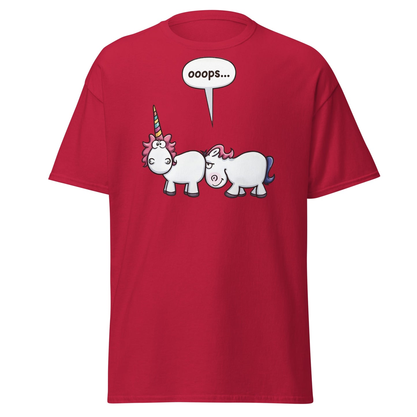 Funny Unicorn Oops T-Shirt - Cheeky Adult Humor Tee - Cardinal - T-Shirts Online