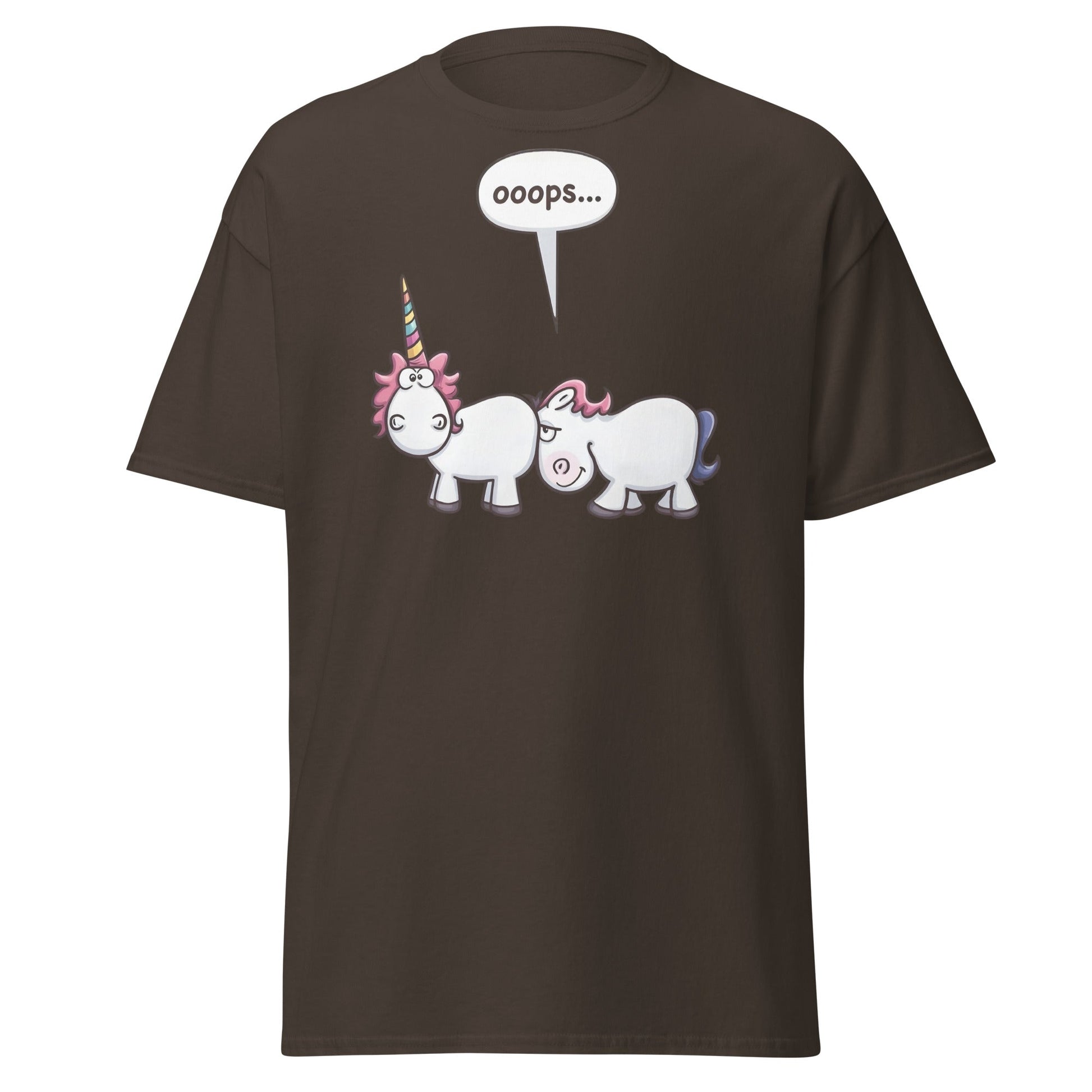 Funny Unicorn Oops T-Shirt - Cheeky Adult Humor Tee - Dark Chocolate - T-Shirts Online