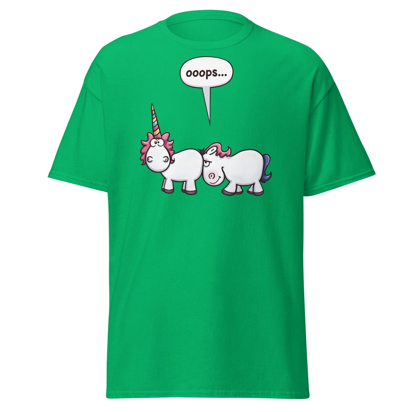 Funny Unicorn Oops T-Shirt - Cheeky Adult Humor Tee - Irish Green - T-Shirts Online