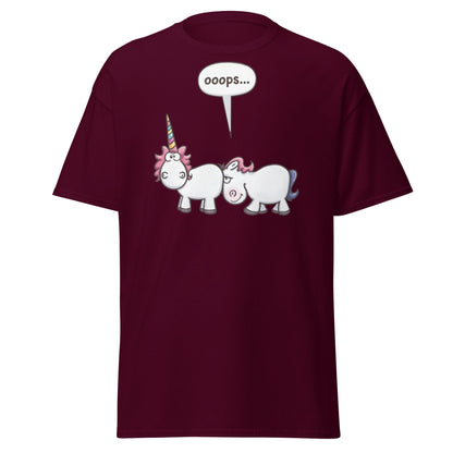 Funny Unicorn Oops T-Shirt - Cheeky Adult Humor Tee - Maroon - T-Shirts Online