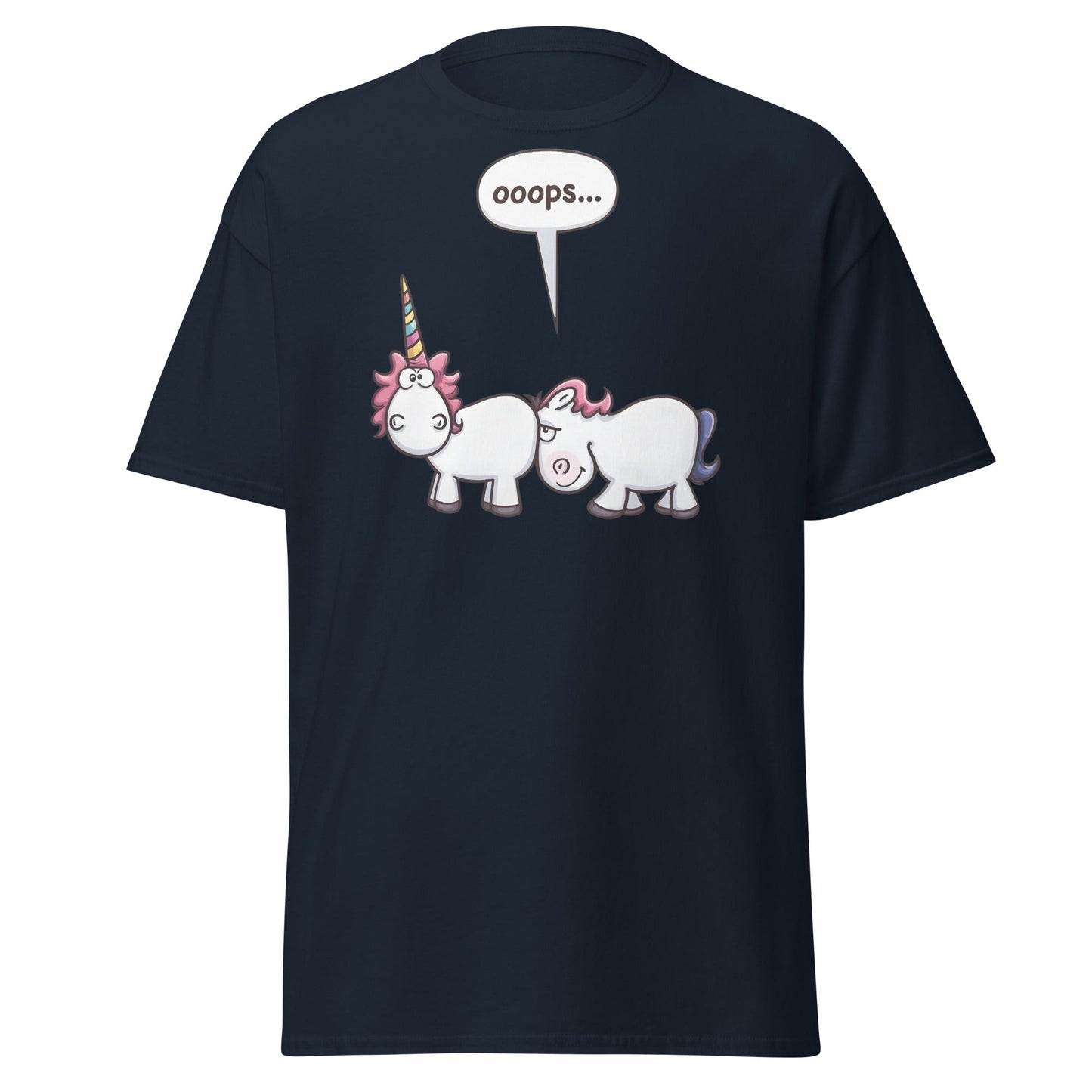 Funny Unicorn Oops T-Shirt - Cheeky Adult Humor Tee - Navy - T-Shirts Online