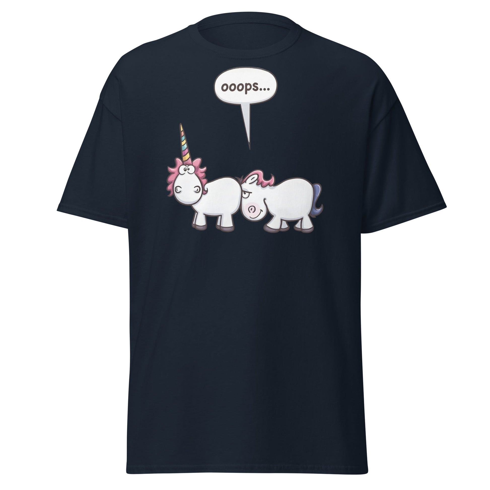 Funny Unicorn Oops T-Shirt - Cheeky Adult Humor Tee - Navy - T-Shirts Online