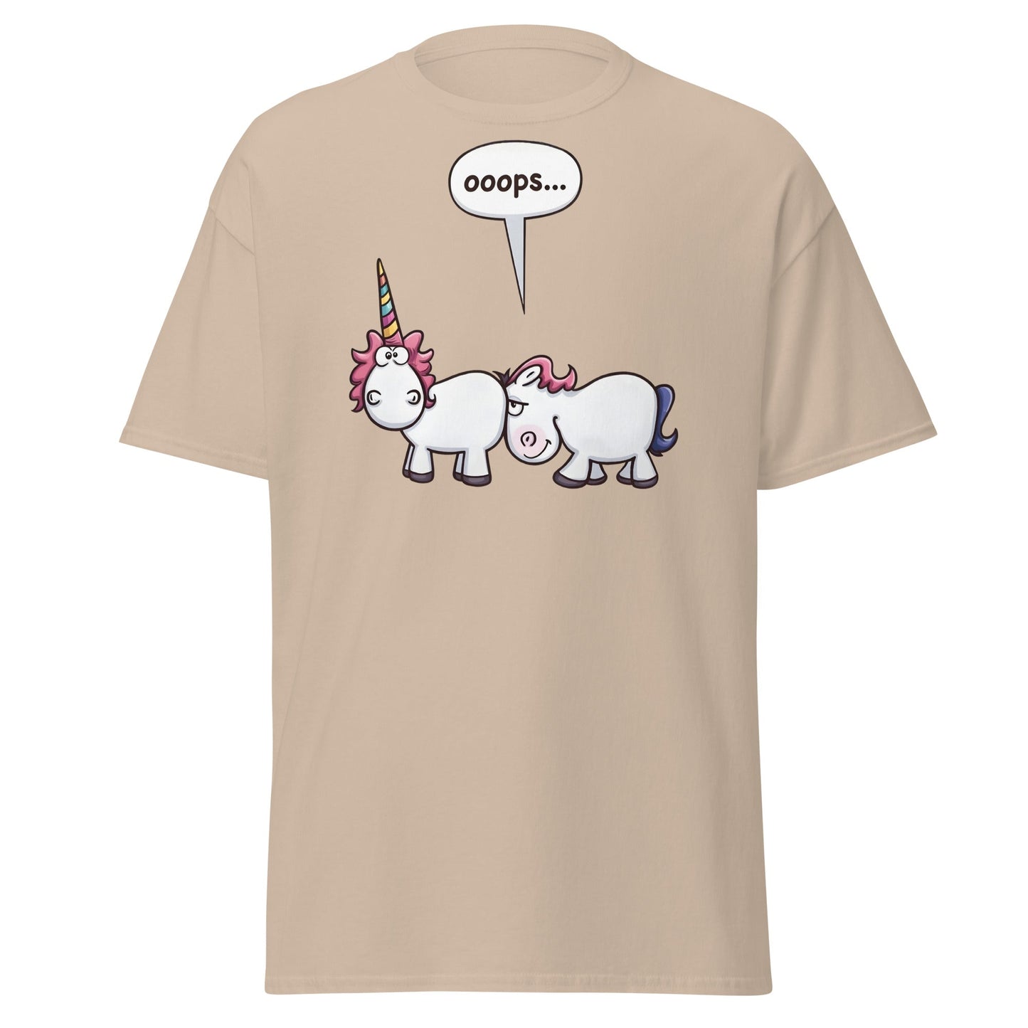 Funny Unicorn Oops T-Shirt - Cheeky Adult Humor Tee - Sand - T-Shirts Online