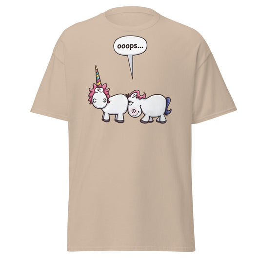 Funny Unicorn Oops T-Shirt - Cheeky Adult Humor Tee - Sand - T-Shirts Online