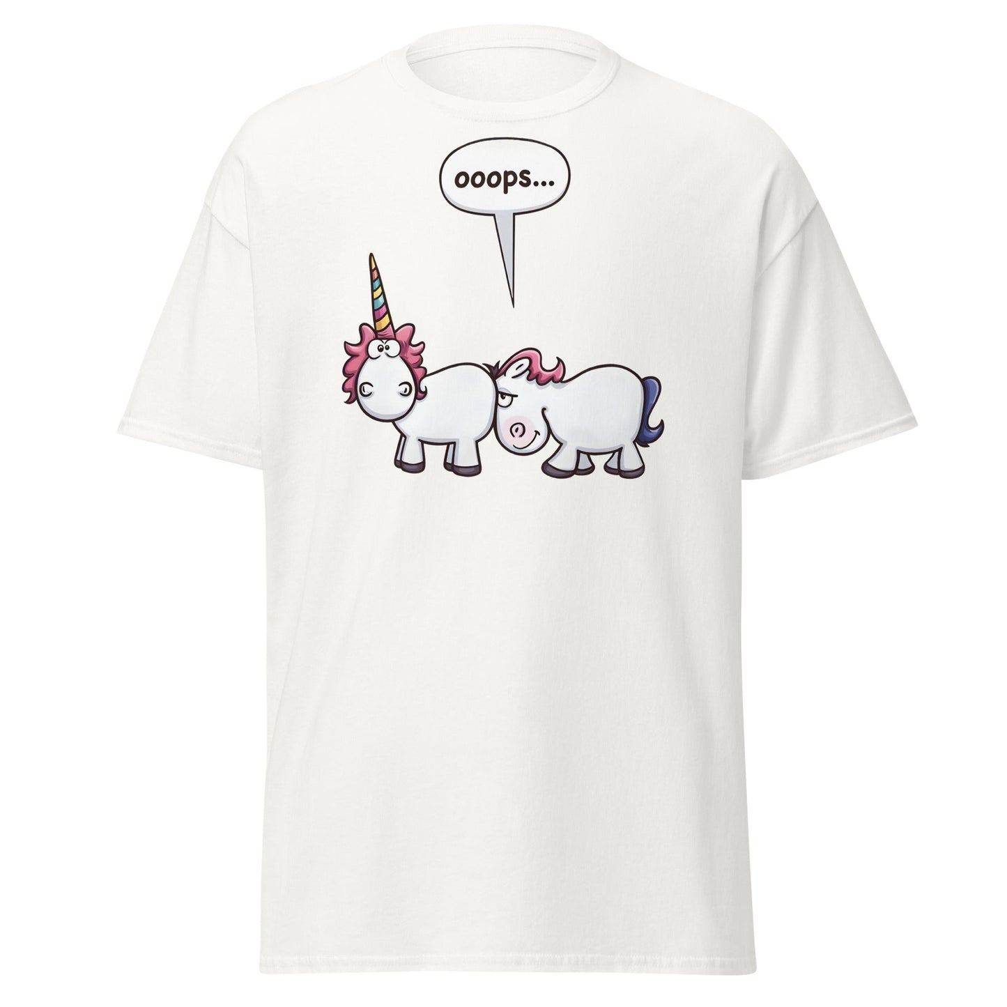 Funny Unicorn Oops T-Shirt - Cheeky Adult Humor Tee - White - T-Shirts Online