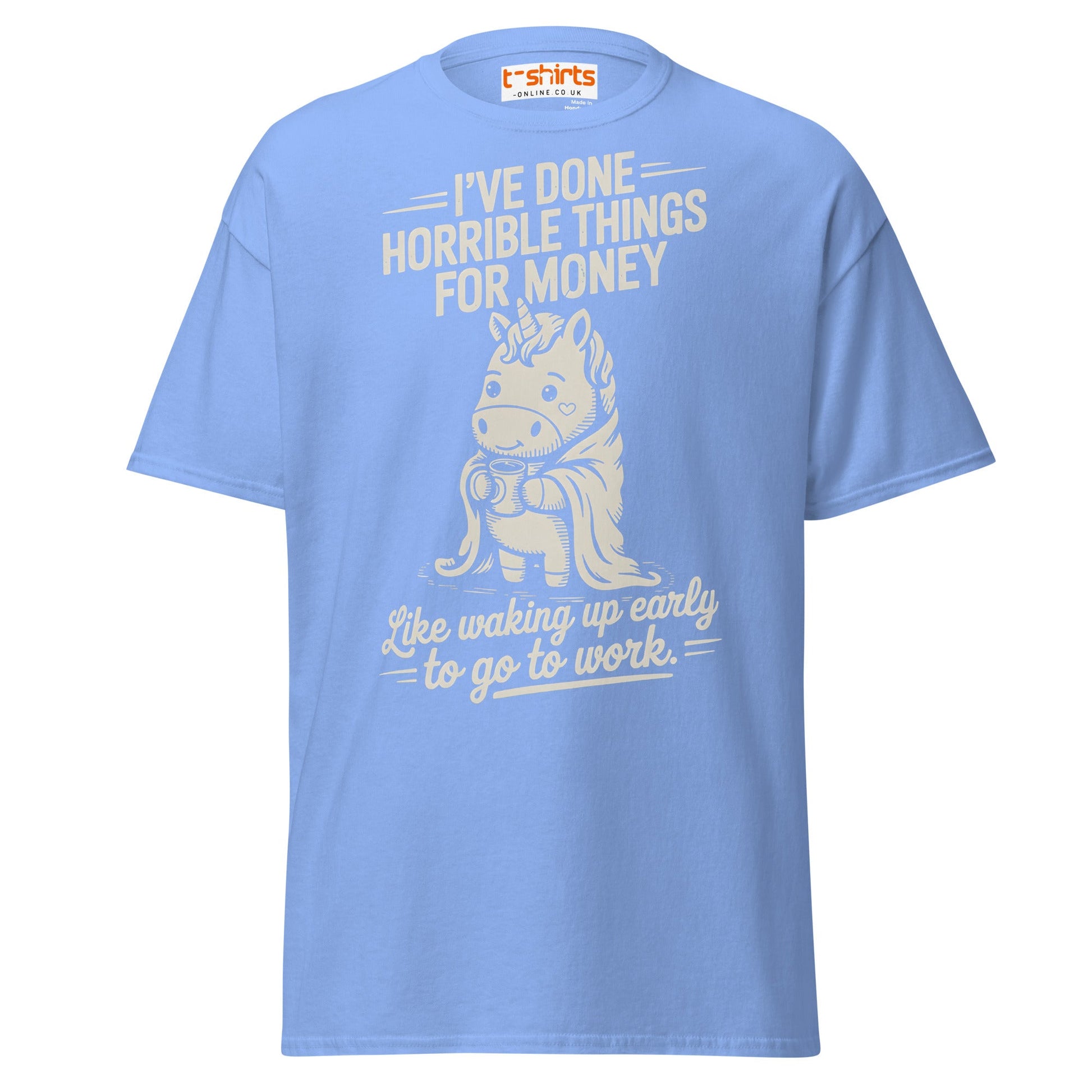 Funny Unicorn Work T-Shirt | Morning Struggle Tee - Carolina Blue - T-Shirts Online