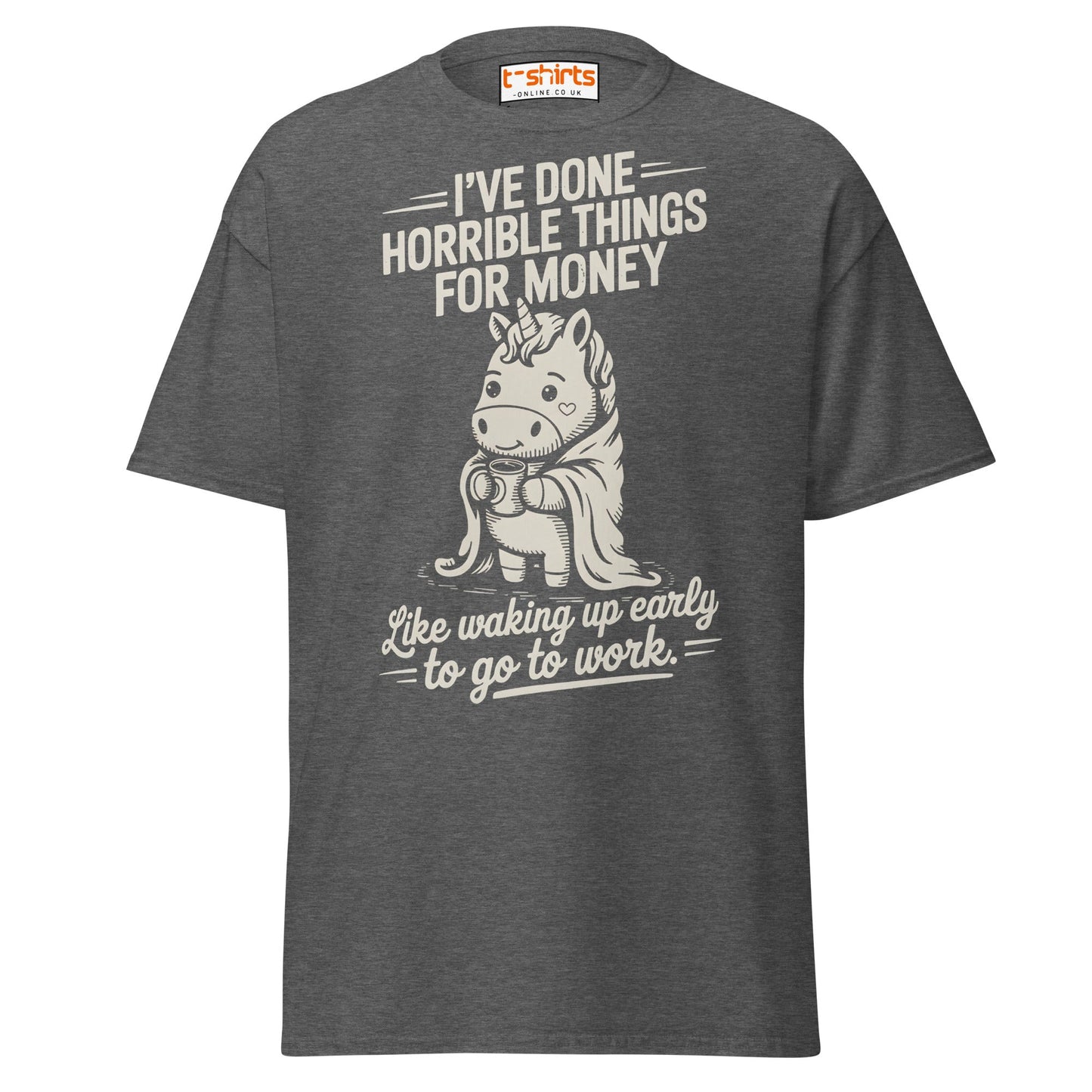 Funny Unicorn Work T-Shirt | Morning Struggle Tee - Dark Heather - T-Shirts Online