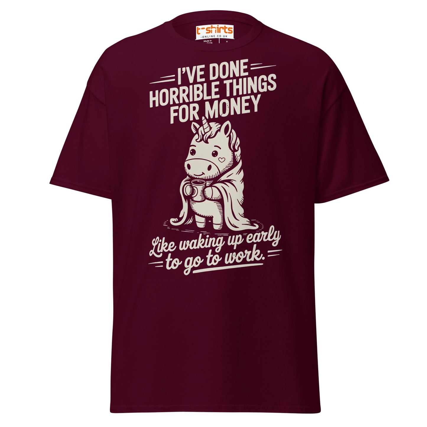 Funny Unicorn Work T-Shirt | Morning Struggle Tee - Maroon - T-Shirts Online