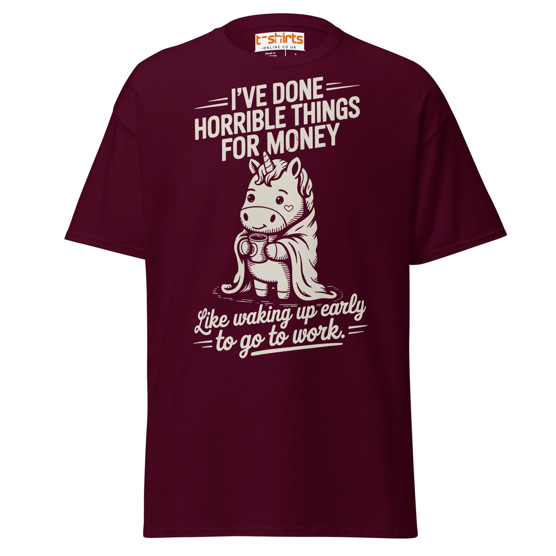 Funny Unicorn Work T-Shirt | Morning Struggle Tee - Maroon - T-Shirts Online