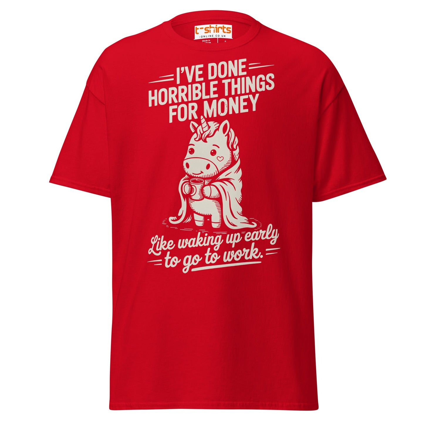 Funny Unicorn Work T-Shirt | Morning Struggle Tee - Red - T-Shirts Online