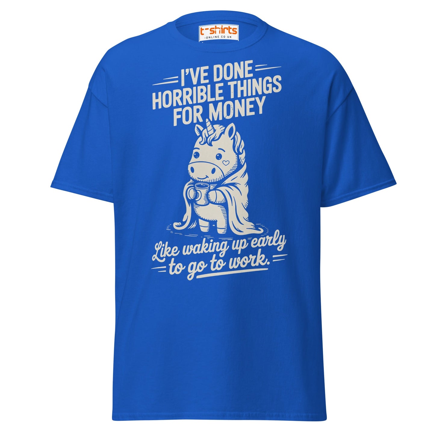Funny Unicorn Work T-Shirt | Morning Struggle Tee - Royal - T-Shirts Online