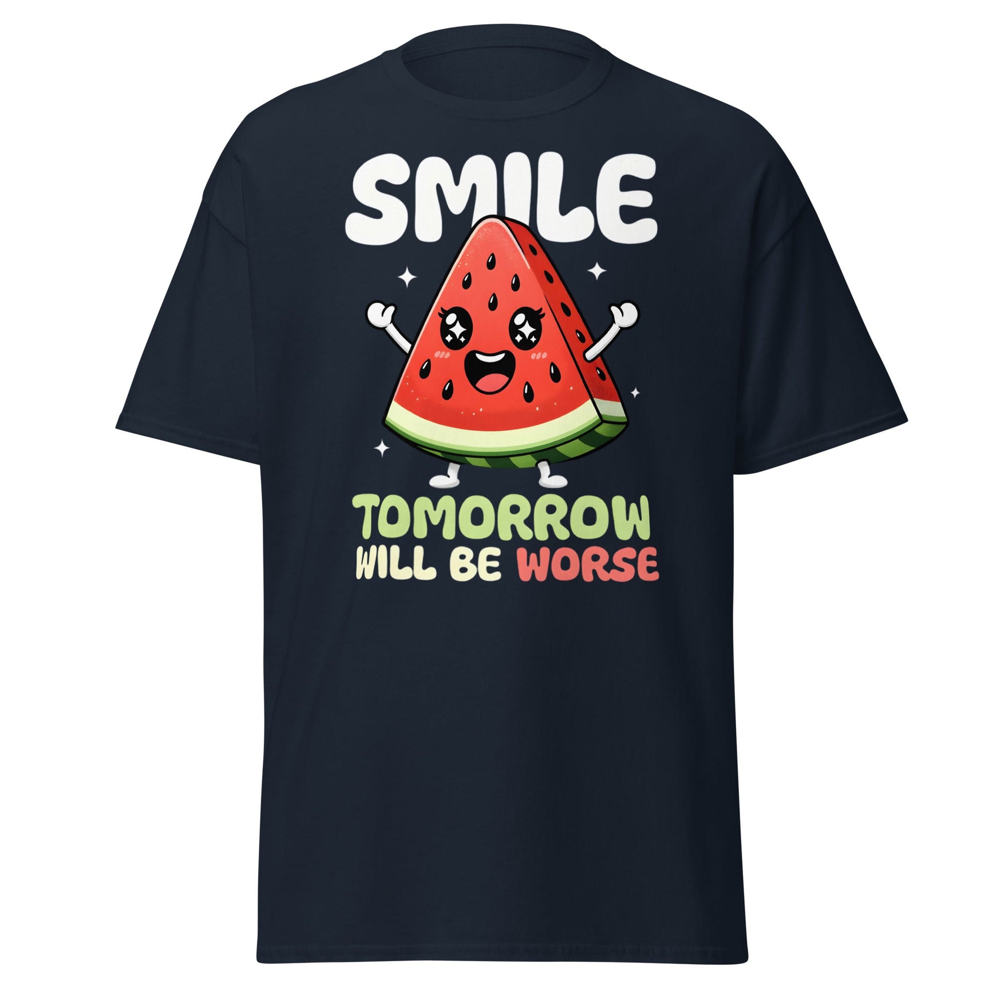 Funny Watermelon Smile Tomorrow Will Be Worse T-Shirt - Navy - T-Shirts Online