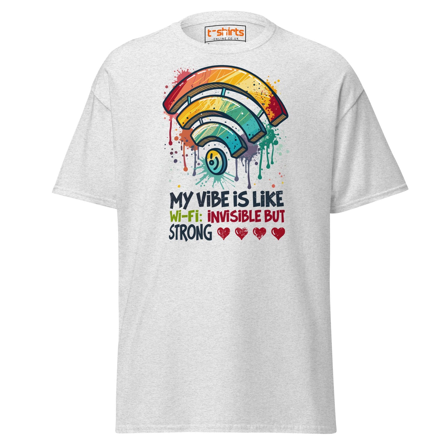 Funny Wi - Fi Vibe T-Shirt | Invisible but Strong Tee - Ash - T-Shirts Online