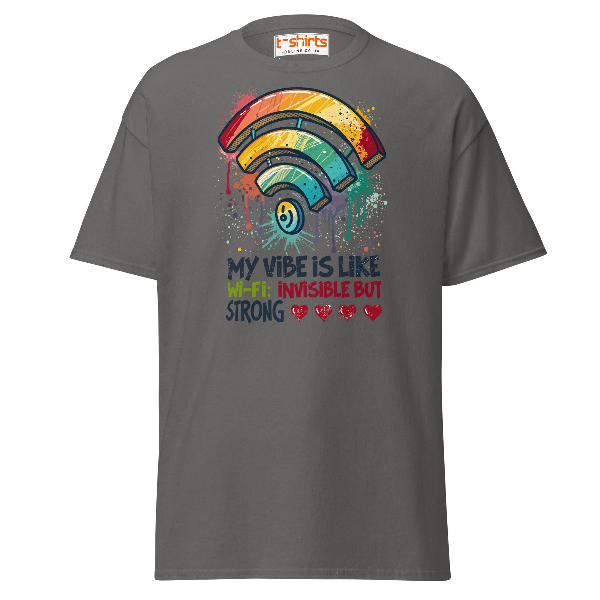 Funny Wi - Fi Vibe T-Shirt | Invisible but Strong Tee - Charcoal - T-Shirts Online