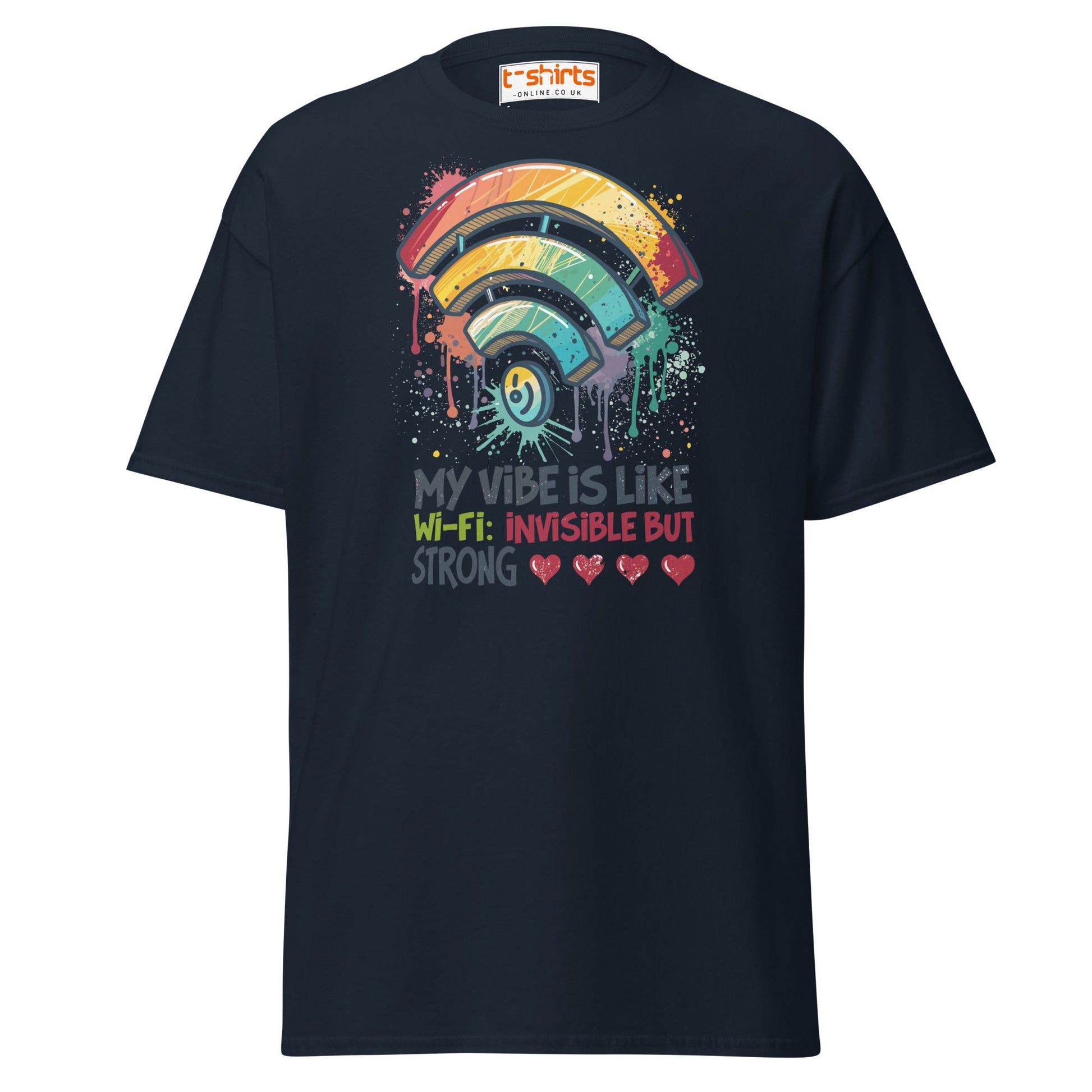 Funny Wi - Fi Vibe T-Shirt | Invisible but Strong Tee - Navy - T-Shirts Online