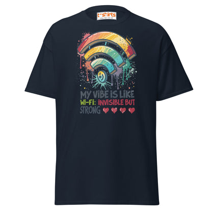 Funny Wi - Fi Vibe T-Shirt | Invisible but Strong Tee - Navy - T-Shirts Online