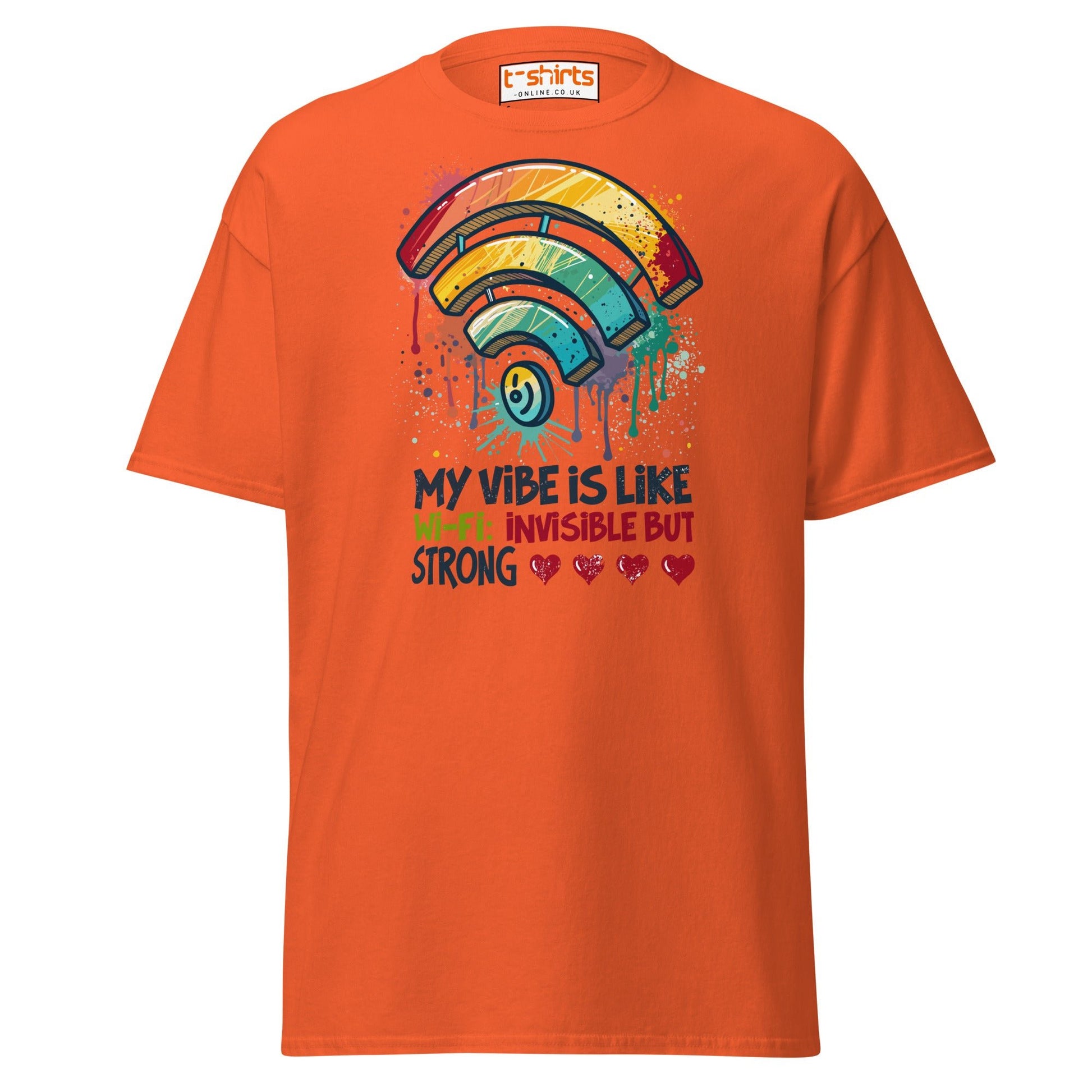 Funny Wi - Fi Vibe T-Shirt | Invisible but Strong Tee - Orange - T-Shirts Online