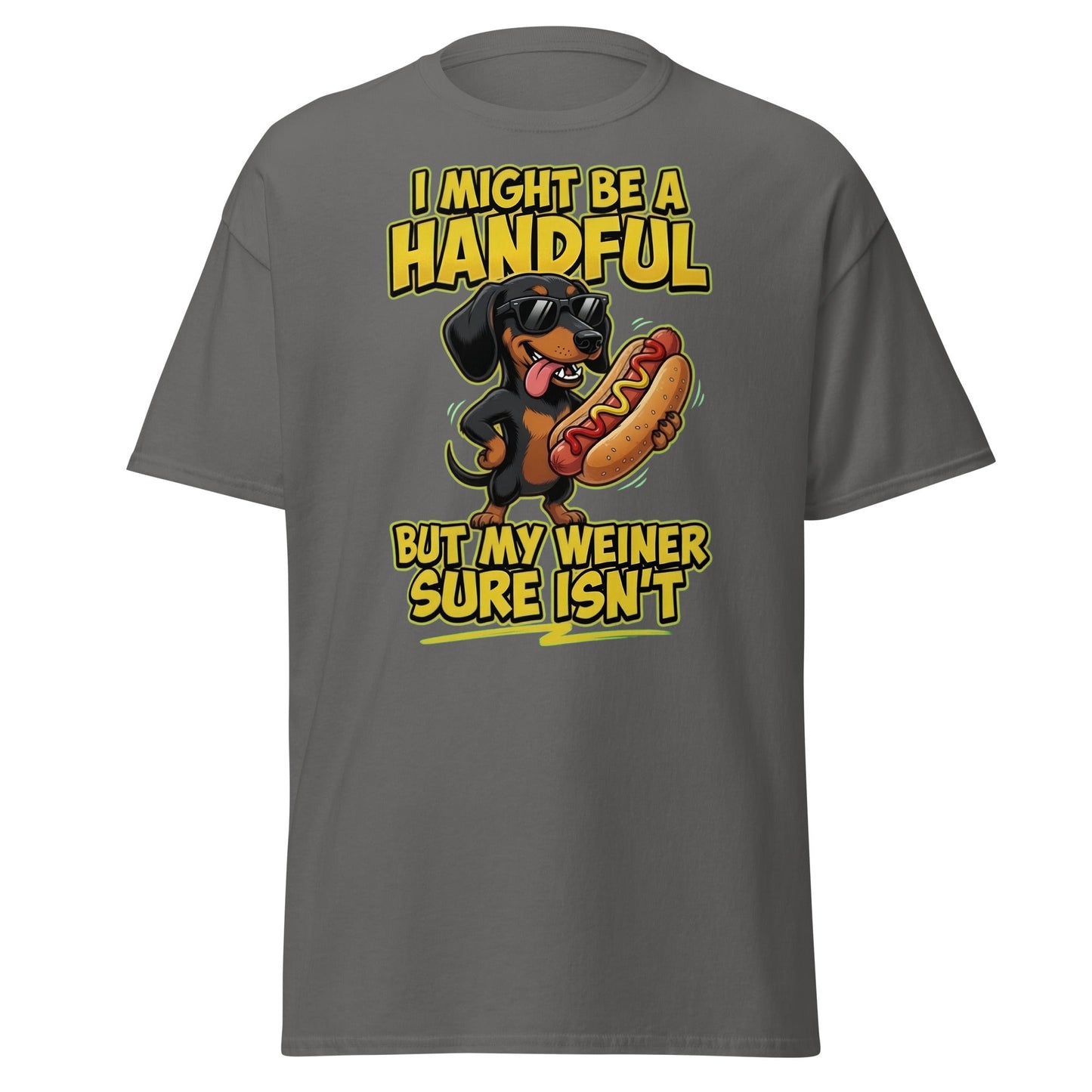 Funny Wiener Dog T-Shirt - Handful Pun Dachshund Tee - Charcoal - T-Shirts Online