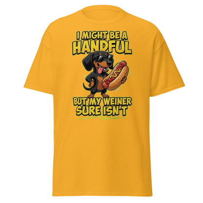 Funny Wiener Dog T-Shirt - Handful Pun Dachshund Tee - Gold - T-Shirts Online