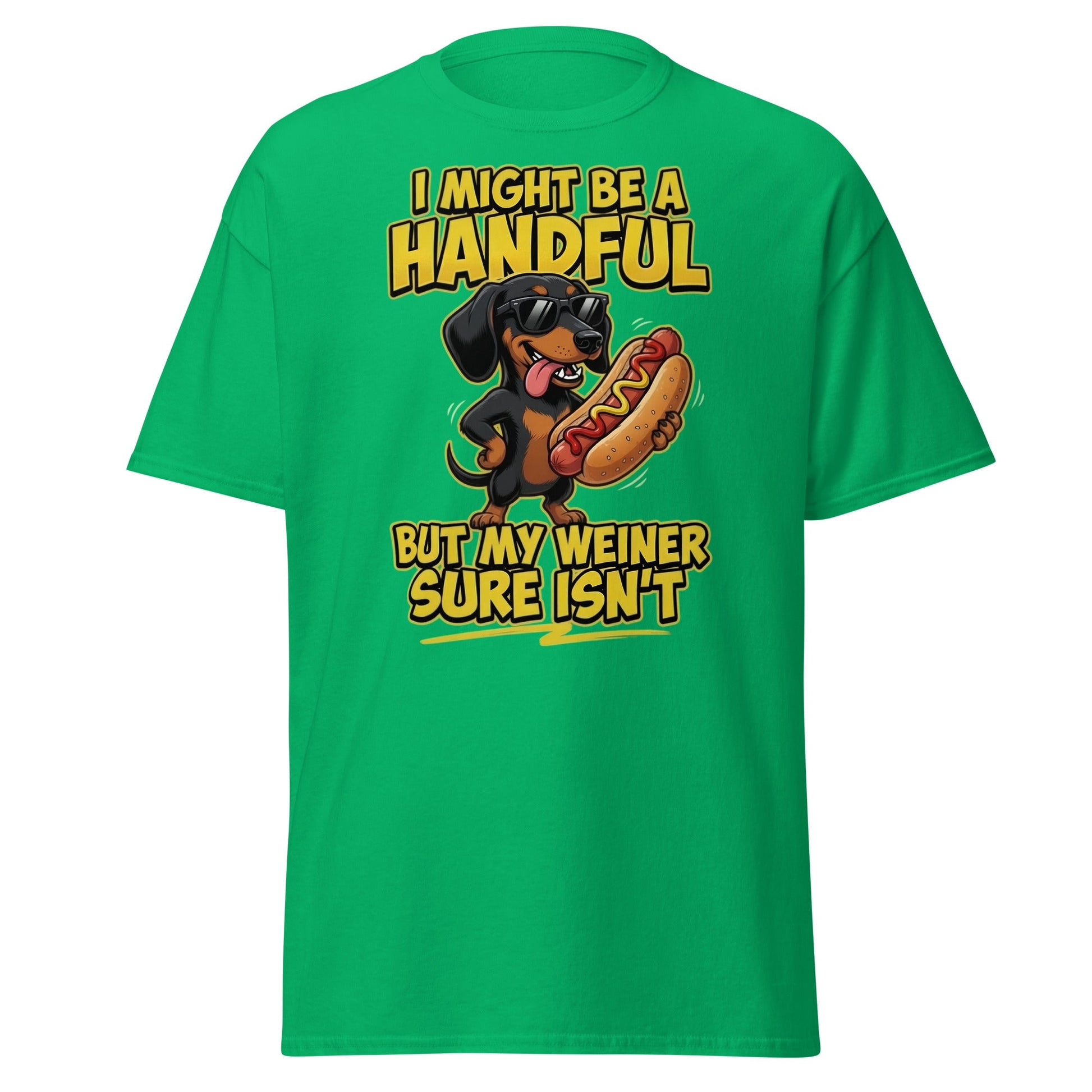 Funny Wiener Dog T-Shirt - Handful Pun Dachshund Tee - Irish Green - T-Shirts Online