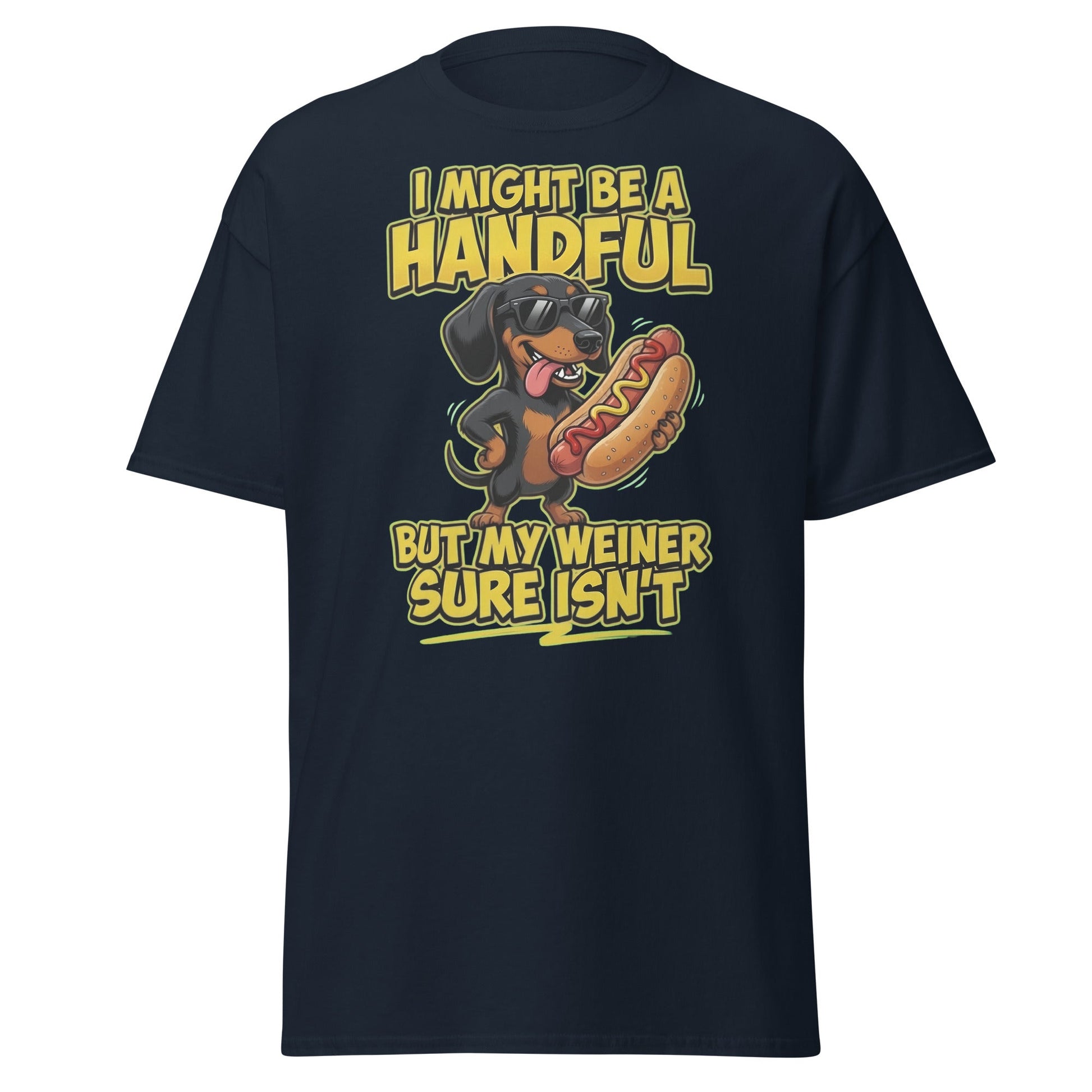 Funny Wiener Dog T-Shirt - Handful Pun Dachshund Tee - Navy - T-Shirts Online