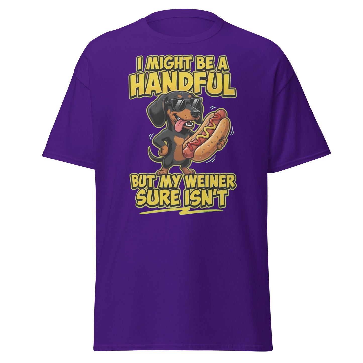 Funny Wiener Dog T-Shirt - Handful Pun Dachshund Tee - Purple - T-Shirts Online