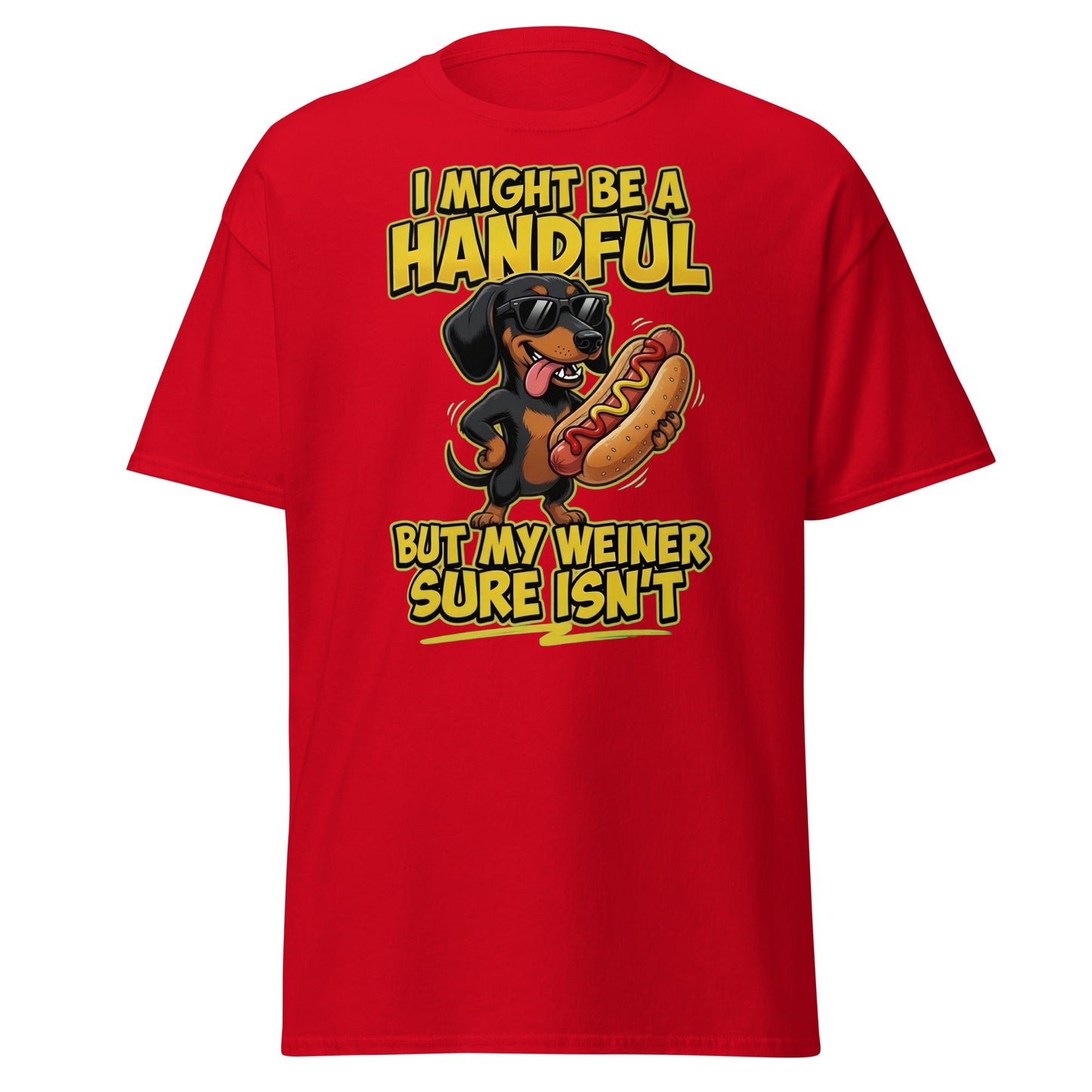 Funny Wiener Dog T-Shirt - Handful Pun Dachshund Tee - Red - T-Shirts Online