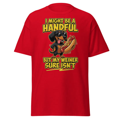 Funny Wiener Dog T-Shirt - Handful Pun Dachshund Tee - Red - T-Shirts Online
