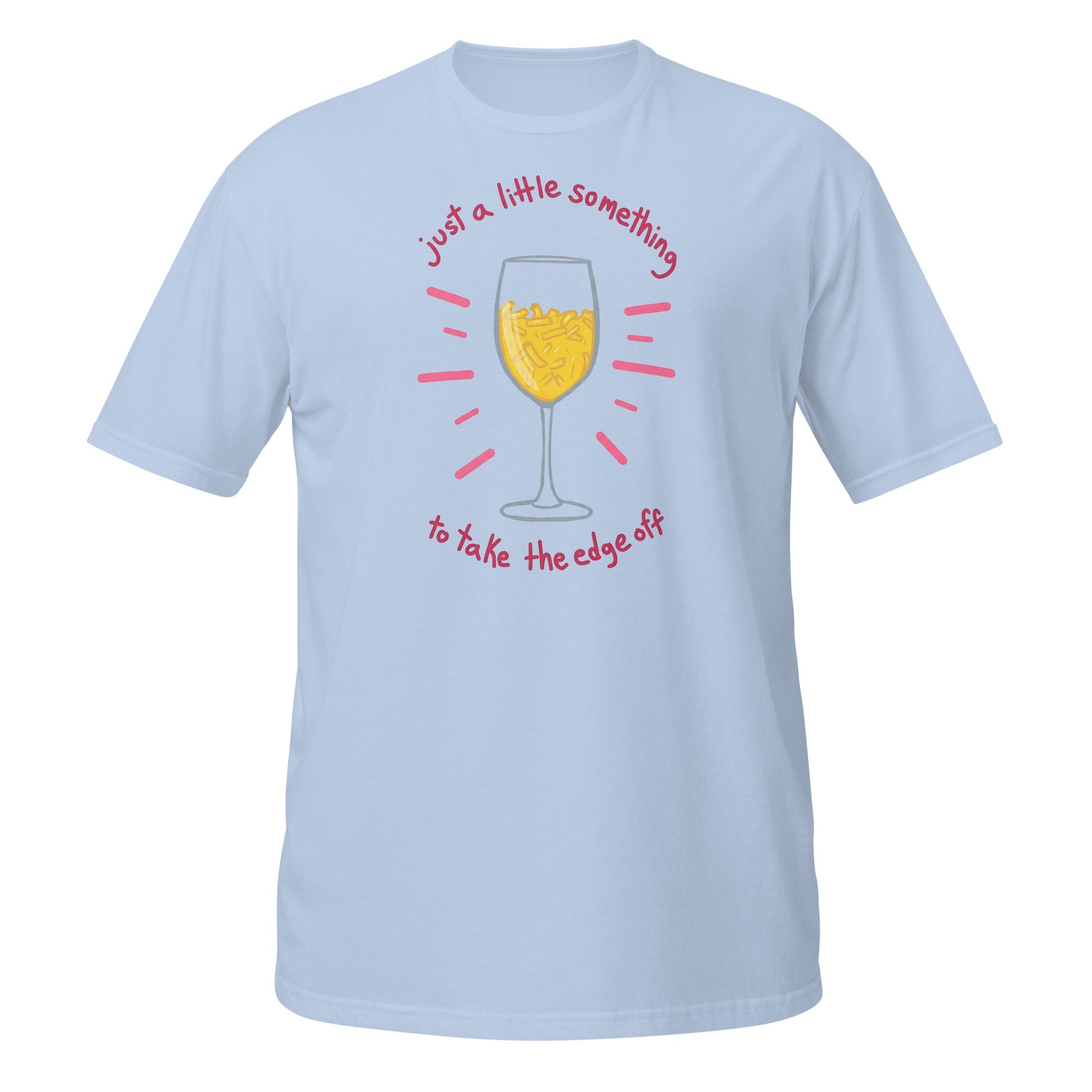 Funny Wine & Macaroni T-Shirt – Take the Edge Off Tee - Light Blue - T-Shirts Online