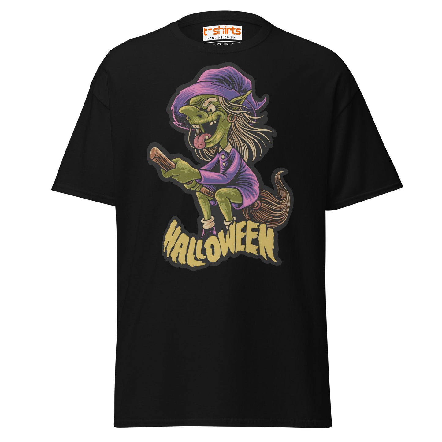 Funny Witch Halloween T-Shirt | Spooky Cartoon Tee - Black - T-Shirts Online