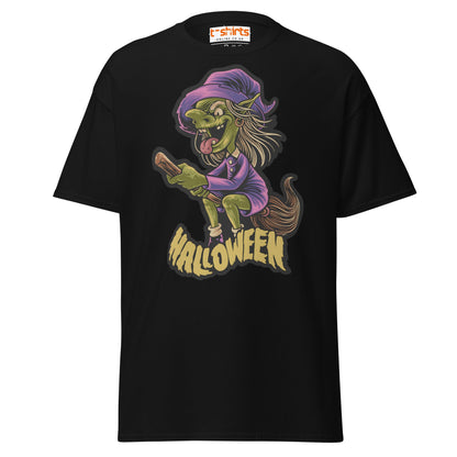 Funny Witch Halloween T-Shirt | Spooky Cartoon Tee - Black - T-Shirts Online