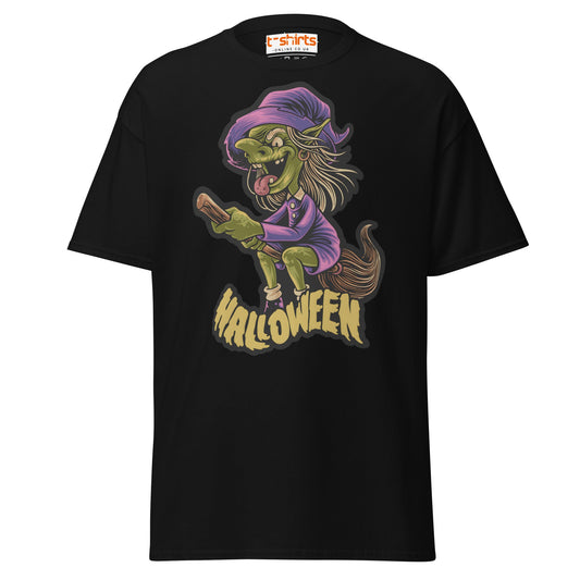 Funny Witch Halloween T-Shirt | Spooky Cartoon Tee - Black - T-Shirts Online
