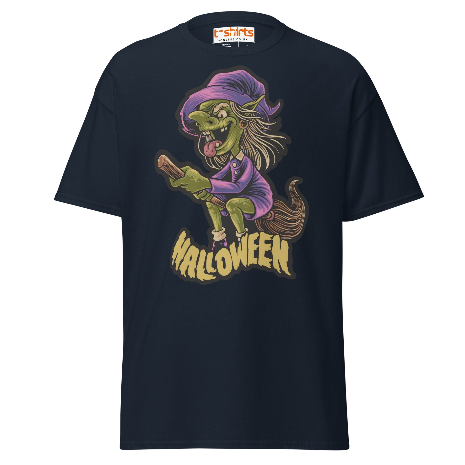 Funny Witch Halloween T-Shirt | Spooky Cartoon Tee - Navy - T-Shirts Online