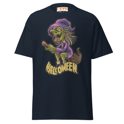 Funny Witch Halloween T-Shirt | Spooky Cartoon Tee - Navy - T-Shirts Online