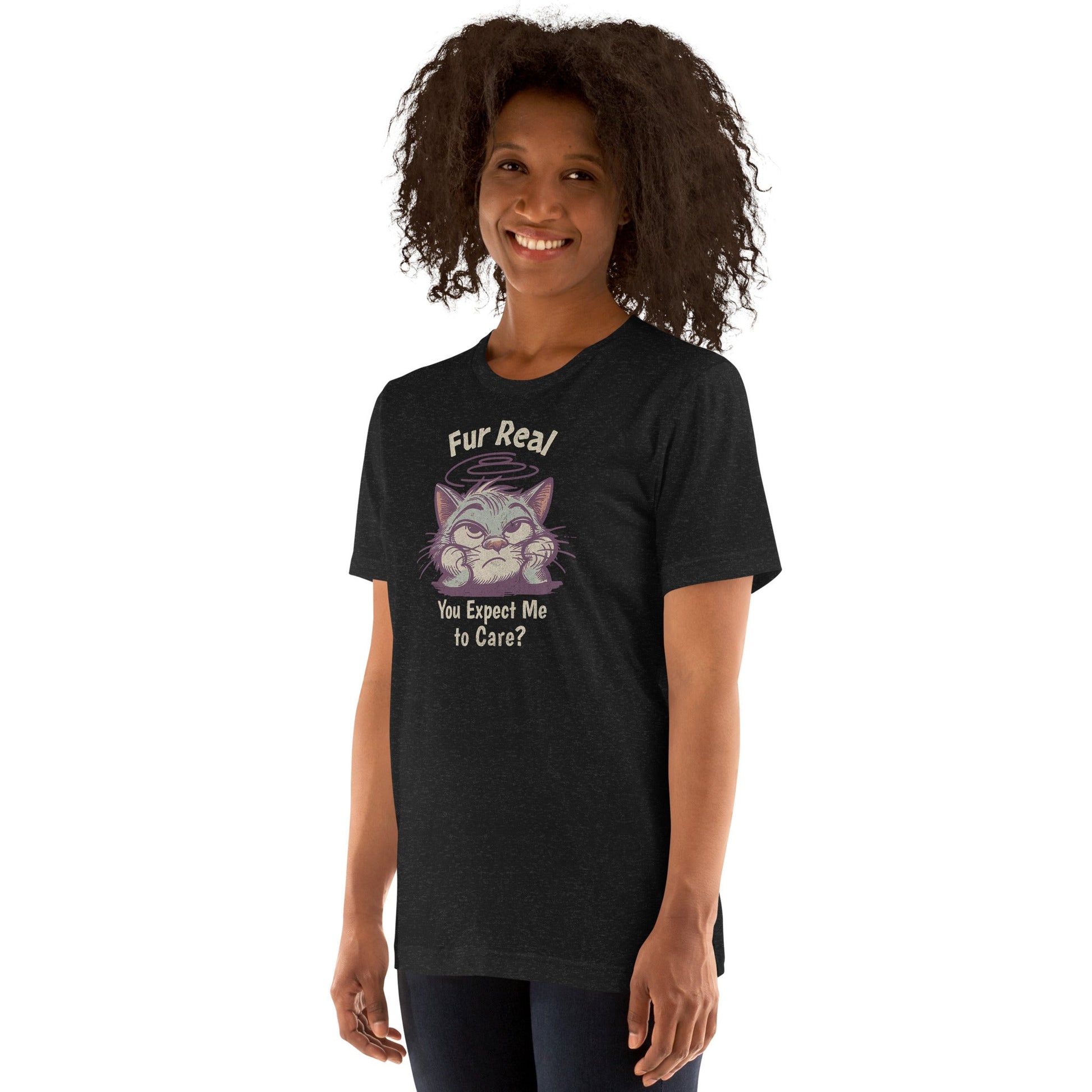 Fur Real T-Shirt | Expect me to Care Tee - Black Heather - T-Shirts Online