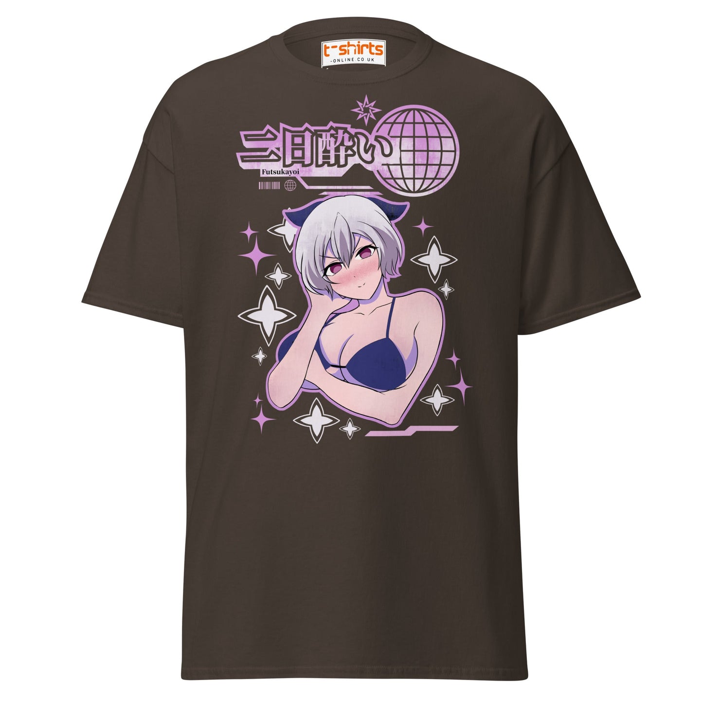 Futsukayoi Anime Girl T-Shirt | Aesthetic Vaporwave Tee - Dark Chocolate - T-Shirts Online