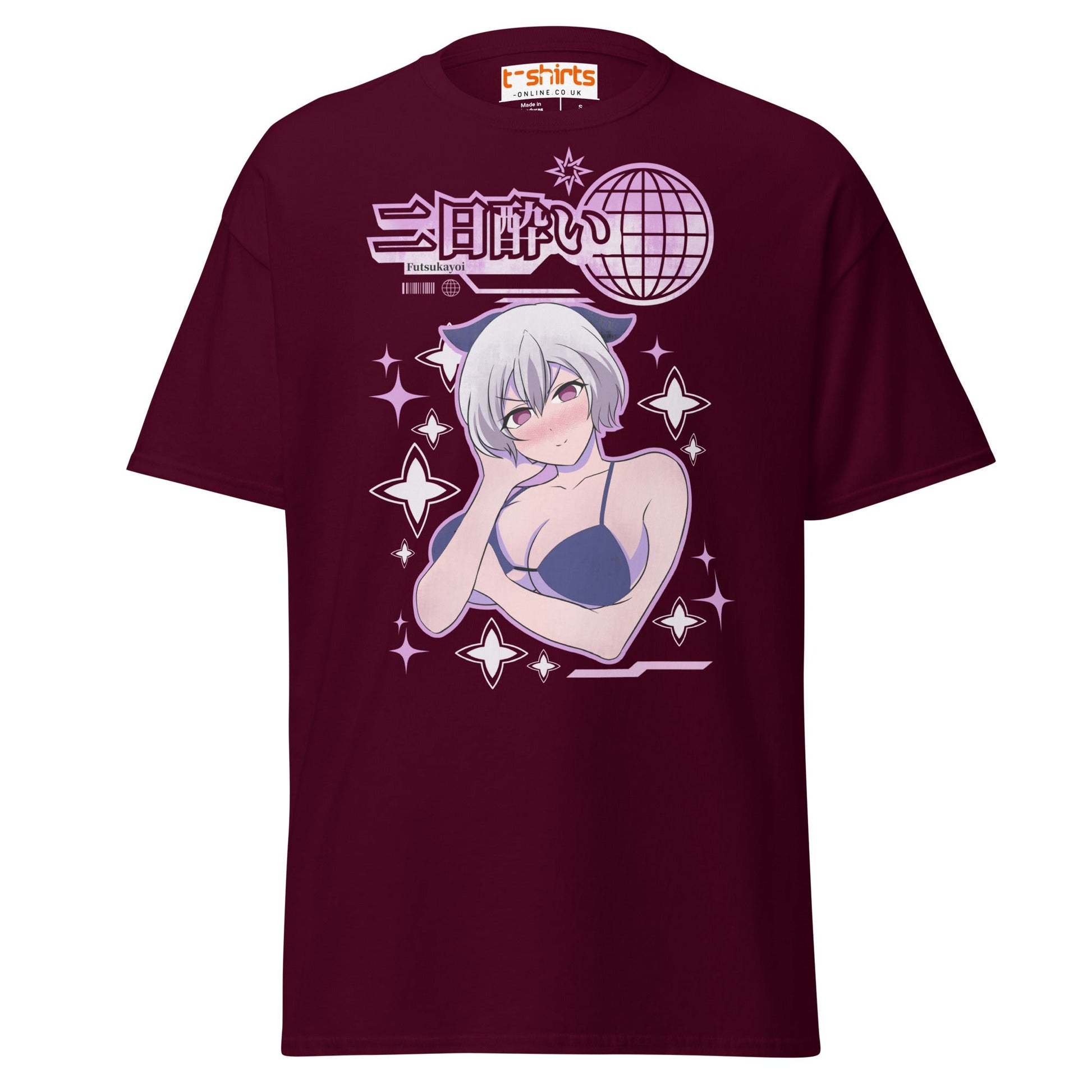 Futsukayoi Anime Girl T-Shirt | Aesthetic Vaporwave Tee - Maroon - T-Shirts Online
