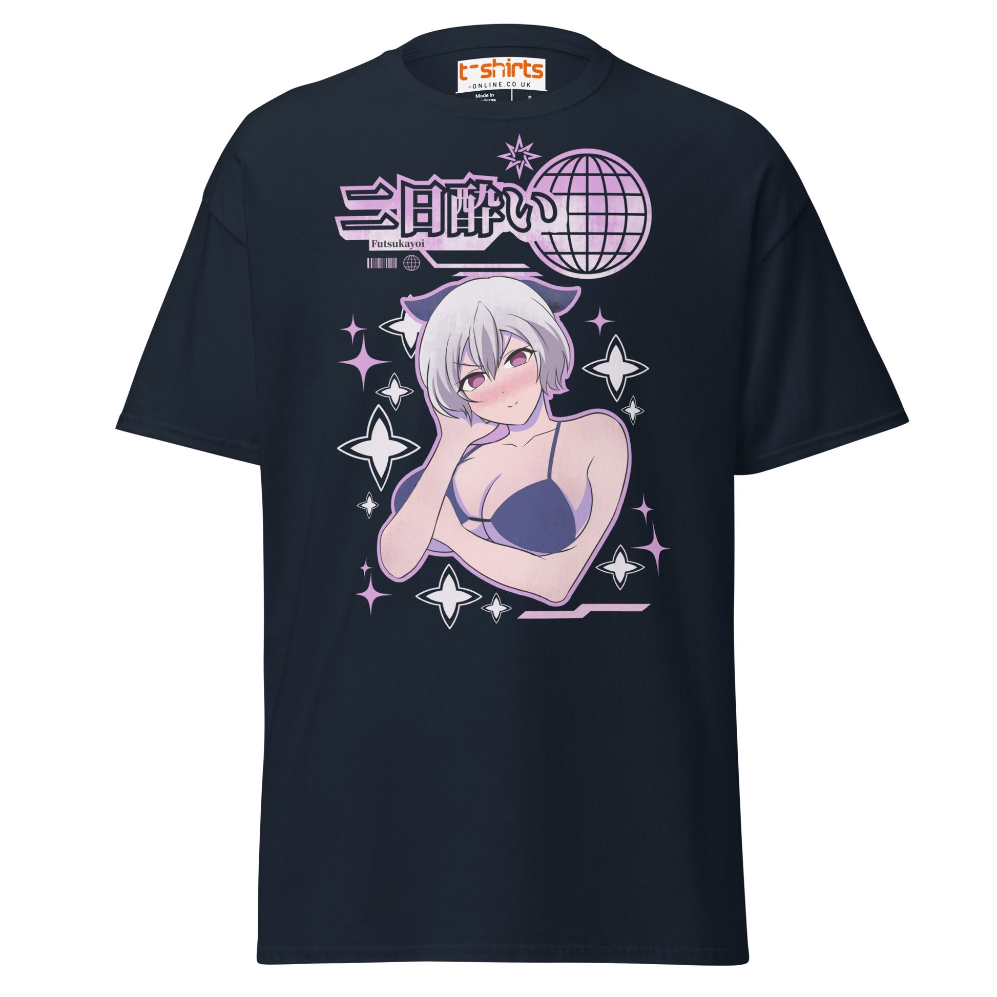 Futsukayoi Anime Girl T-Shirt | Aesthetic Vaporwave Tee - Navy - T-Shirts Online