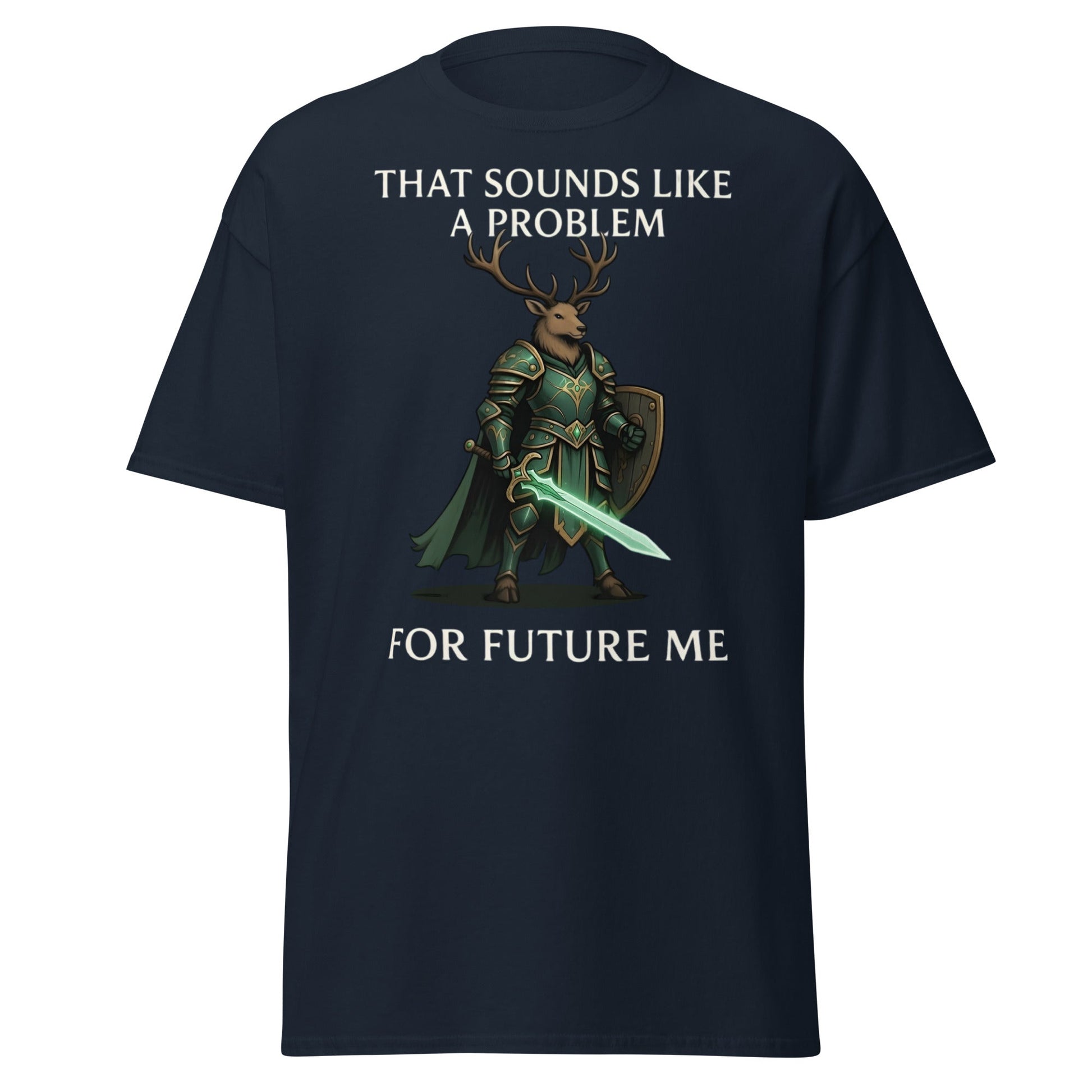 Future Me Deer Knight Tee - Funny Fantasy Humor Shirt - Navy - T-Shirts Online