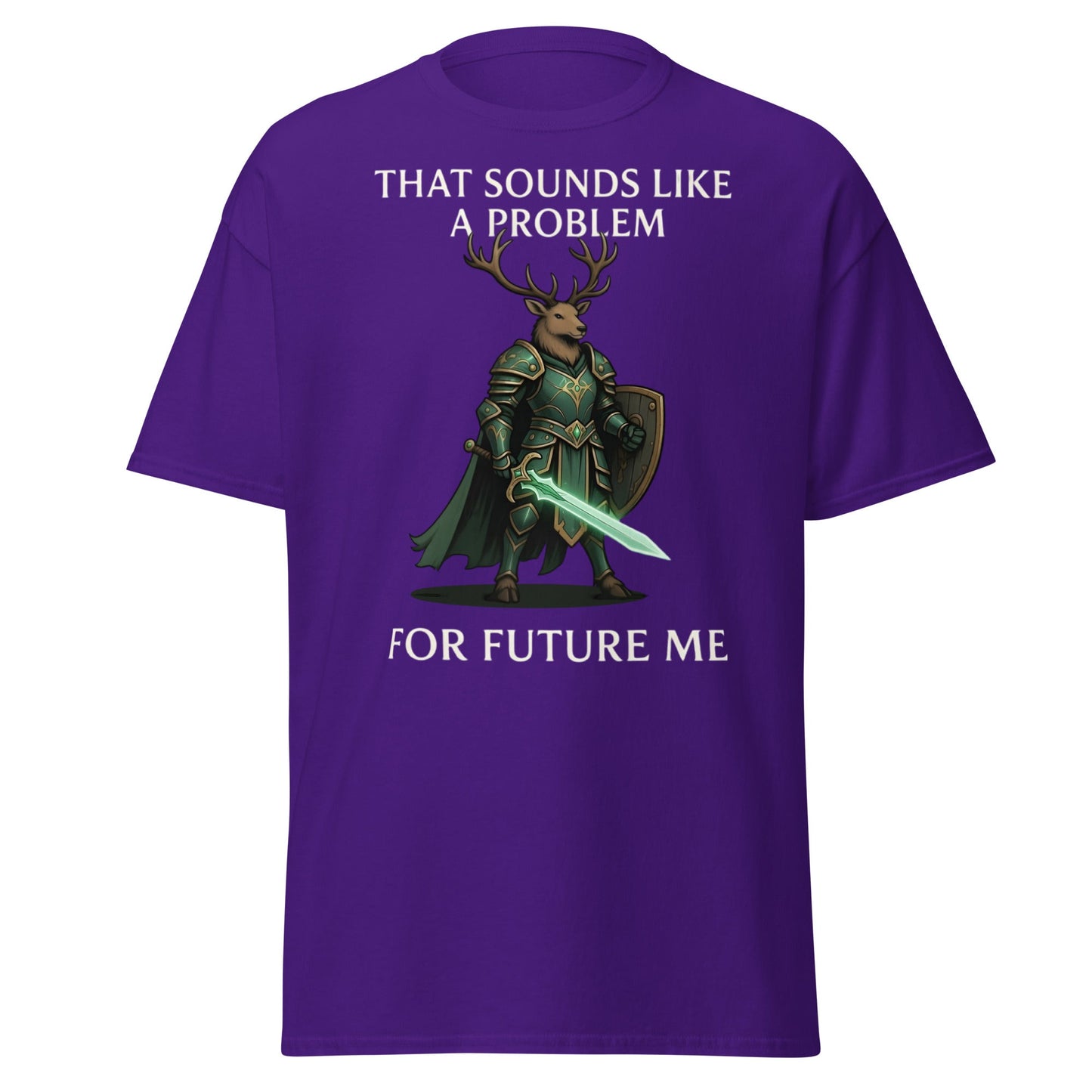 Future Me Deer Knight Tee - Funny Fantasy Humor Shirt - Purple - T-Shirts Online